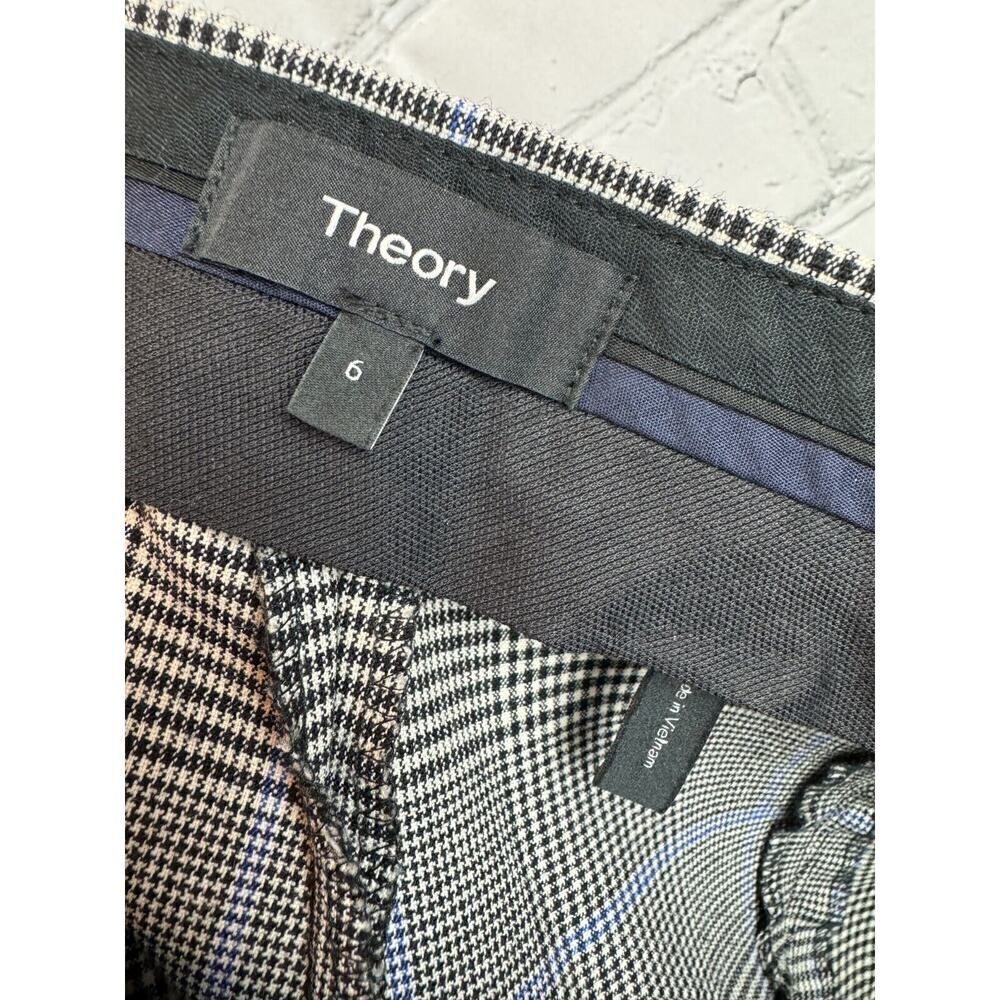 THEORY Cardinal white black glen check wool stretch ankle dress pants 6 NWOT - Picture 7 of 8